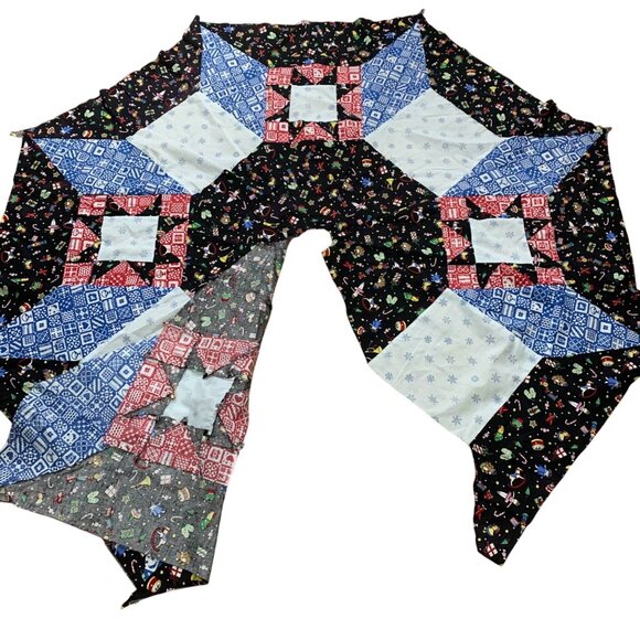 VTG Patriotic Christmas Tree Skirt Quilt Patchwork Unfinished Stars Mittens Bear - Picture 3 of 5